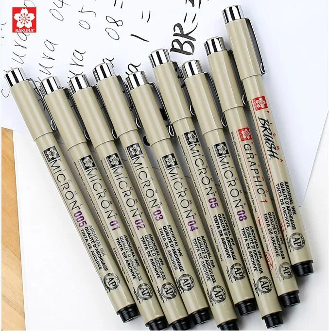 

Sakura Drawing Pen Black Fine Line Pen All Size Art Supply 9pcs/7pcs/4pcs/1pcs
