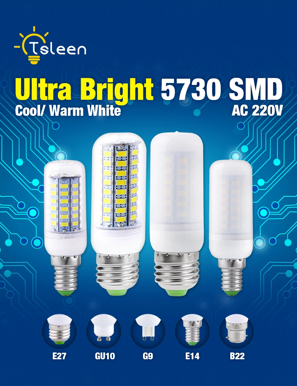 E27 светодиодный лампы E14 24 36 48 56 69 72 светодиодный s SMD5730 G9 GU10 B22 лампа светильник переменного тока 220V 230V 240V 5730 Кукуруза лампы Люстра светильник s