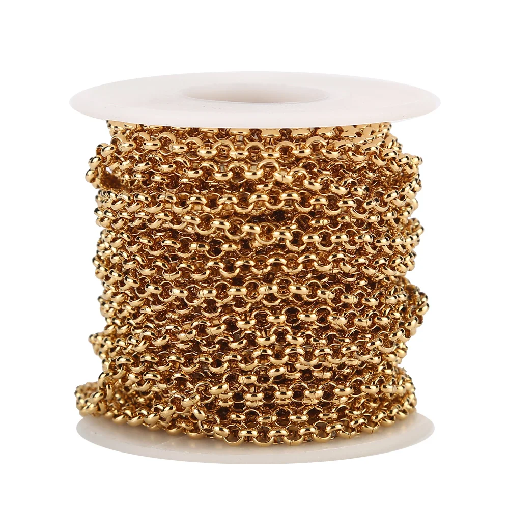 

5M New Gold tone Stainless Steel Curb Cable Chain Link Necklace Width 4mm for Jewelry Making