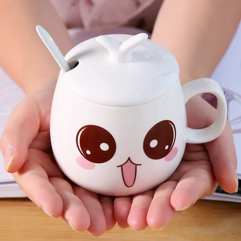 

320ML Creative expression Ceramic Mug milk cup coffee mug Creative cute cup with lid ceramic spoon large capacity