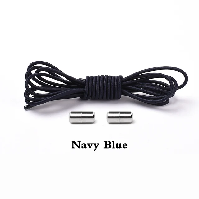 1Pair Elastic Shoelaces Round No Tie Shoe laces Sneakers Shoelace Kids Adult Rubber elastic Laces Lock One Size Fits All Shoes Dake blue