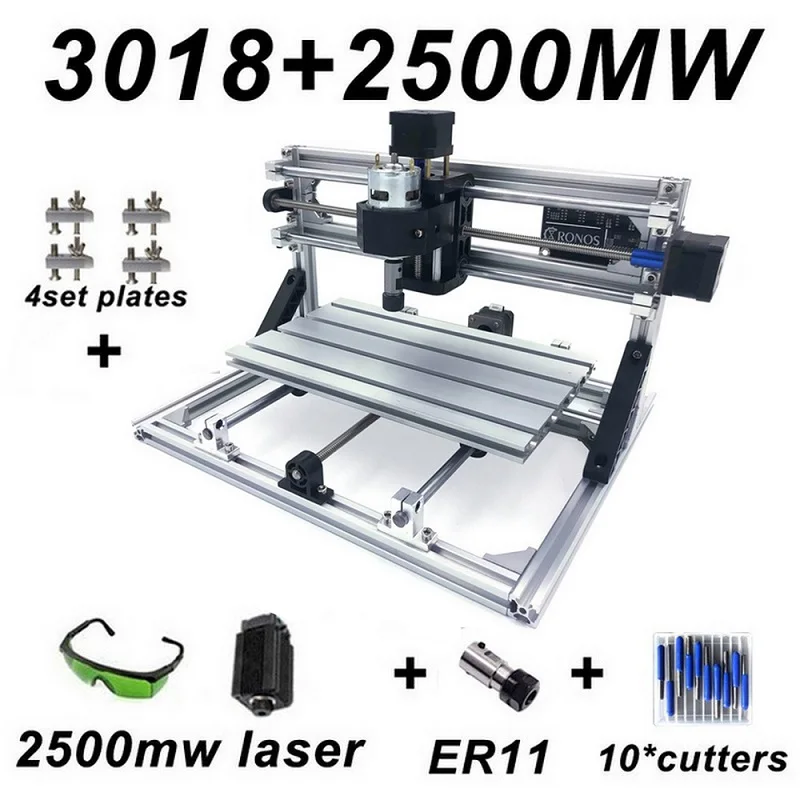 Модернизированный мини CNC3018 гравировальный станок, фрезерный станок по дереву, печатная плата, пластиковый акриловый станок для резьбы по дереву, DIY CNC с GRBL - Цвет: 3018 and 2500mw Head