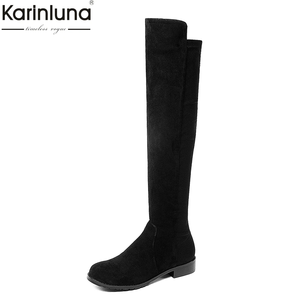 

Karinluna 2018 Large Size Top Quality Black knee-high Boots Women's Shoes Leisure female Riding Boots Woman