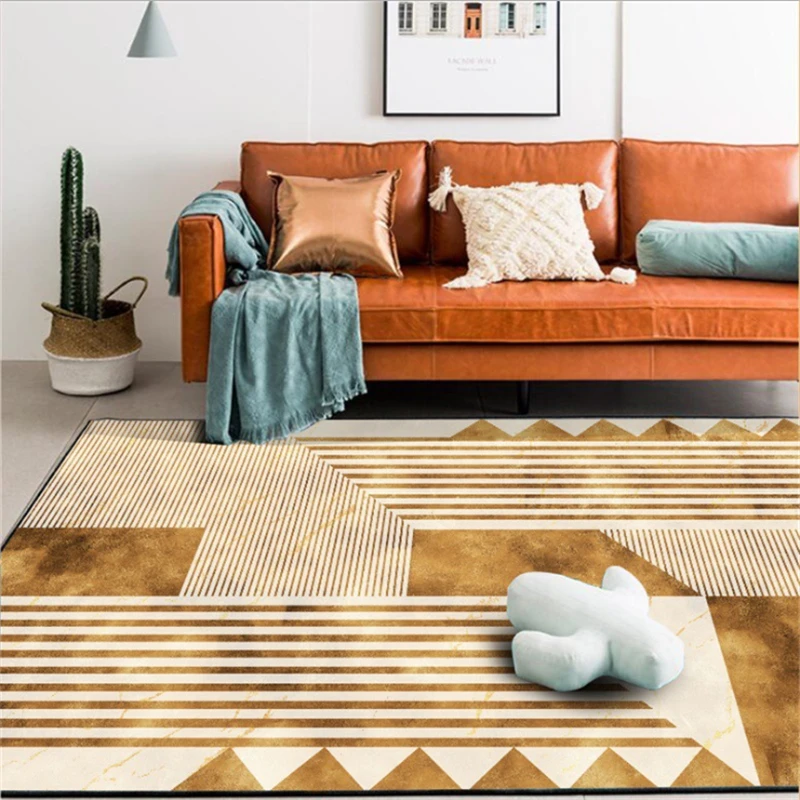 

AOVOLL Carpets for Living Room Nordic Yellow Geometric Marble Patterned Carpet Bedroom Rug Comercial Cleaning Machine Non-slip