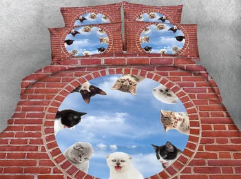 

JF-015 *Lovely Dog and Cat print bedding sets king size 3D kids single bed blanket cover set