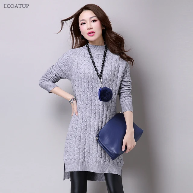 kabel gebreide trui jurk vrouwen herfst winter vintage split side