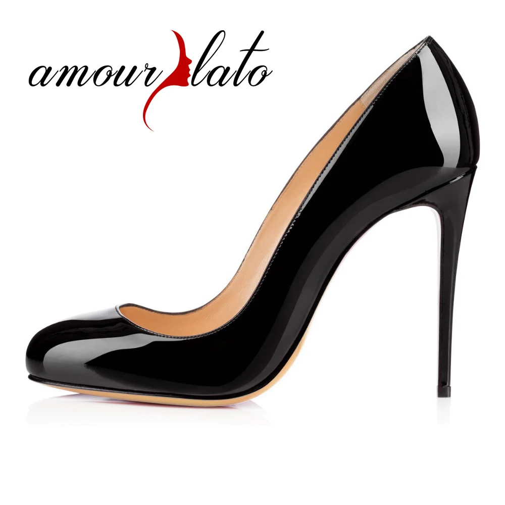 Amourplato Women's High Heel Round Toe Pumps Patent Leather Pumps Slip