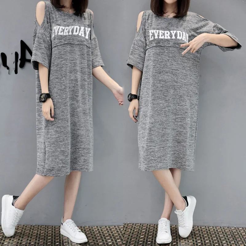 

Maternity Clothings Mother Letter Dresses Pregnant Lady Casual Long Clothes Gray Cotton Comfortable Maternity Dress M L To 5XL