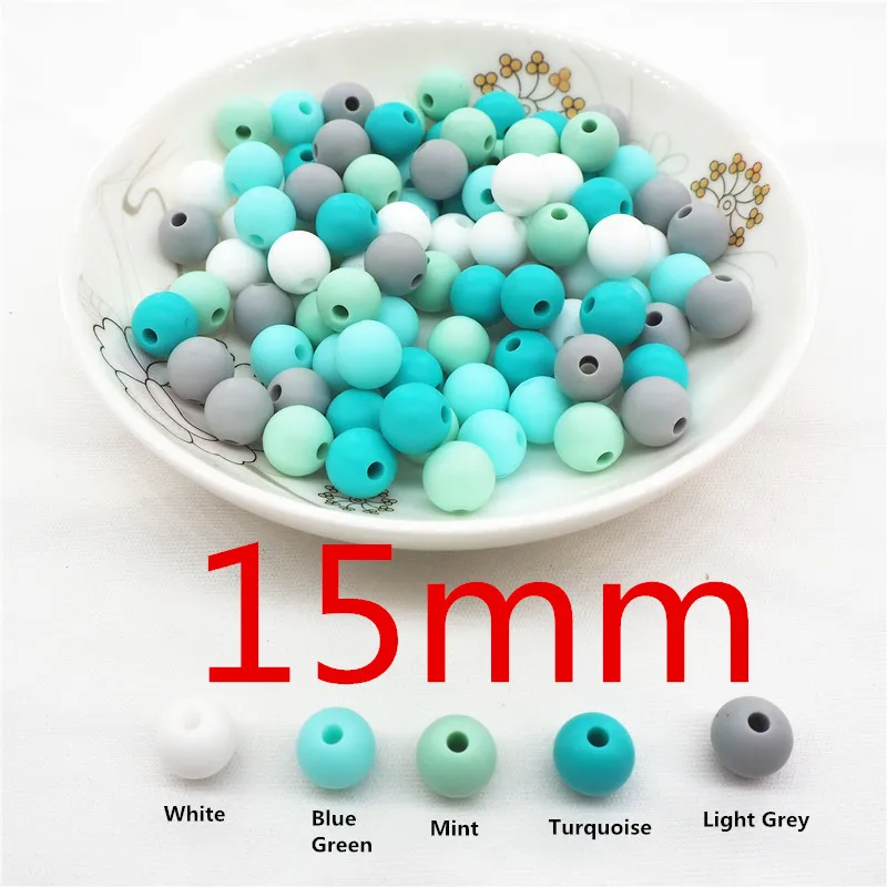15mm Chenkai 100 шт 9 мм 12 мм 15 мм Силиконовые Бусины DIY круглый детский Прорезыватель кольцо для соски Монтессори сенсорные ювелирные изделия игрушка жевательные бусины - Цвет: 15mm