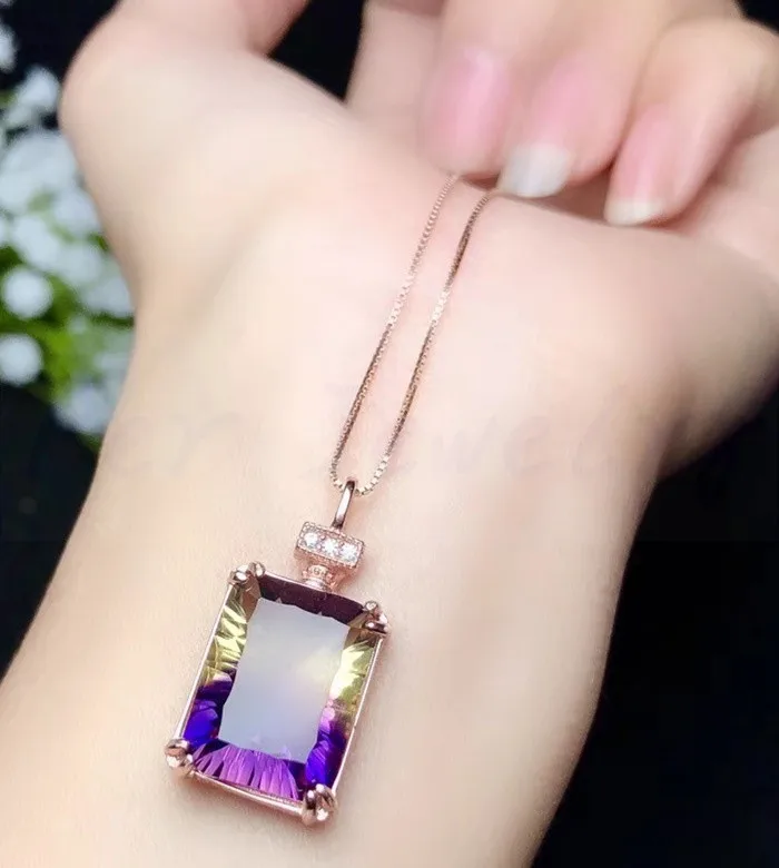 Аметрин Ожерелье Подвеска 925 Серебро 10*14 мм 7.5ct драгоценный камень для мужчин или женщин ювелирные украшения# B18110505