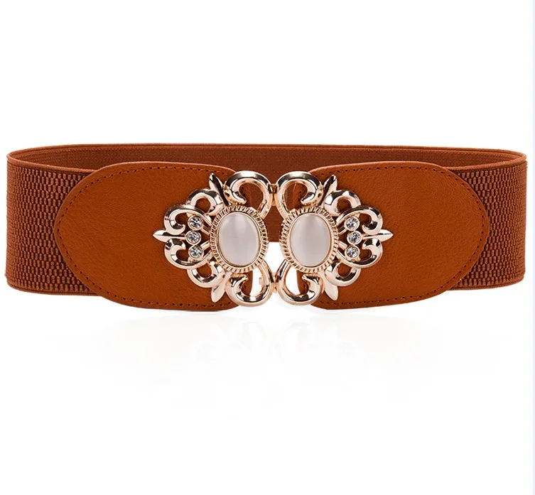 style 2 brown Корсет пояс для женщин эластичный широкий пояс Женский Черный Cincher эластичный пояс опал пряжки ремни для платья аксессуары - Цвет: style 2 brown