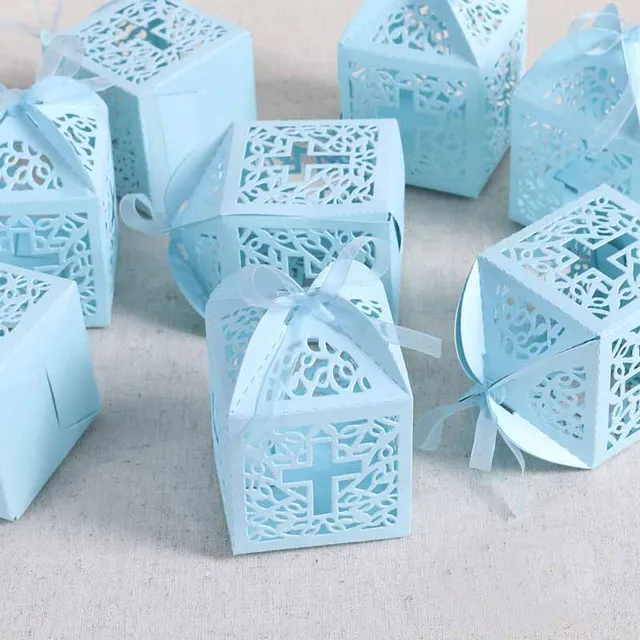 10pcs Cross Candy Box Gift Bag Christening Baptism Baby Shower Boys