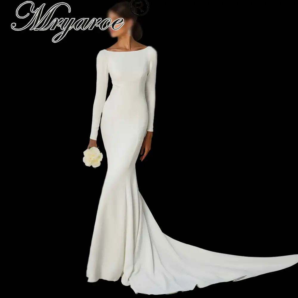 Vestido De Novia Mryarce Sencillo Elegante De Manga Larga Abierto En La Espalda Con Cola Larga De Sirena Vestidos De Novia Aliexpress