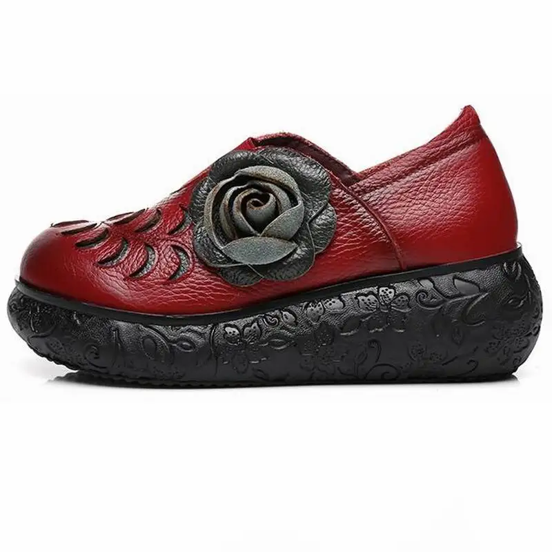 GKTINOO/ г., Женская Осенняя обувь из натуральной кожи на высоком каблуке винтажные туфли ручной работы на танкетке с цветочным принтом женские туфли-лодочки