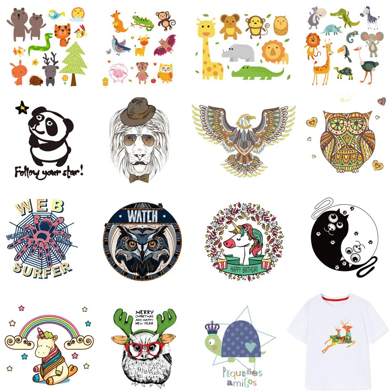 

Animal Clothing Stickers Iron On Patches Diy Heat Transfers Patch For Clothes Boy T-shirt Round UFO Appliques Decoration E