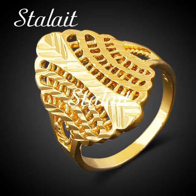 Women Party Hollow Leave Ring Jewelry Big Statement Bohemian Gold Color For Dubai Ring