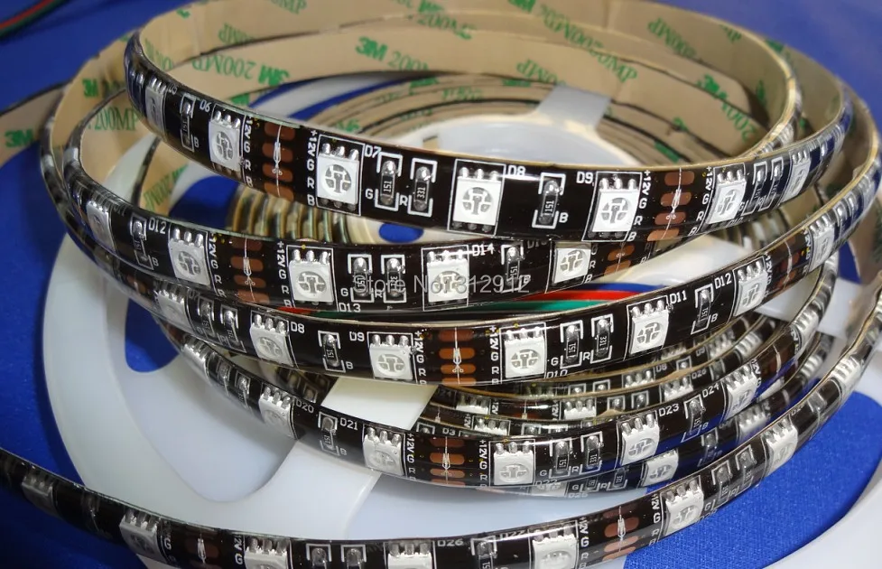 Черная гибкая светодиодная лента PCB 5050 SMD 12 в 60 светодиодный одов/м 5 м 300 белый