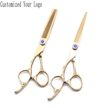

Left-Hand 5.5" 16cm 440C Gold Customize Logo Hair Scissors Set Straight Scissors Thinning Shears Hairdressing Scissors DIY C8002