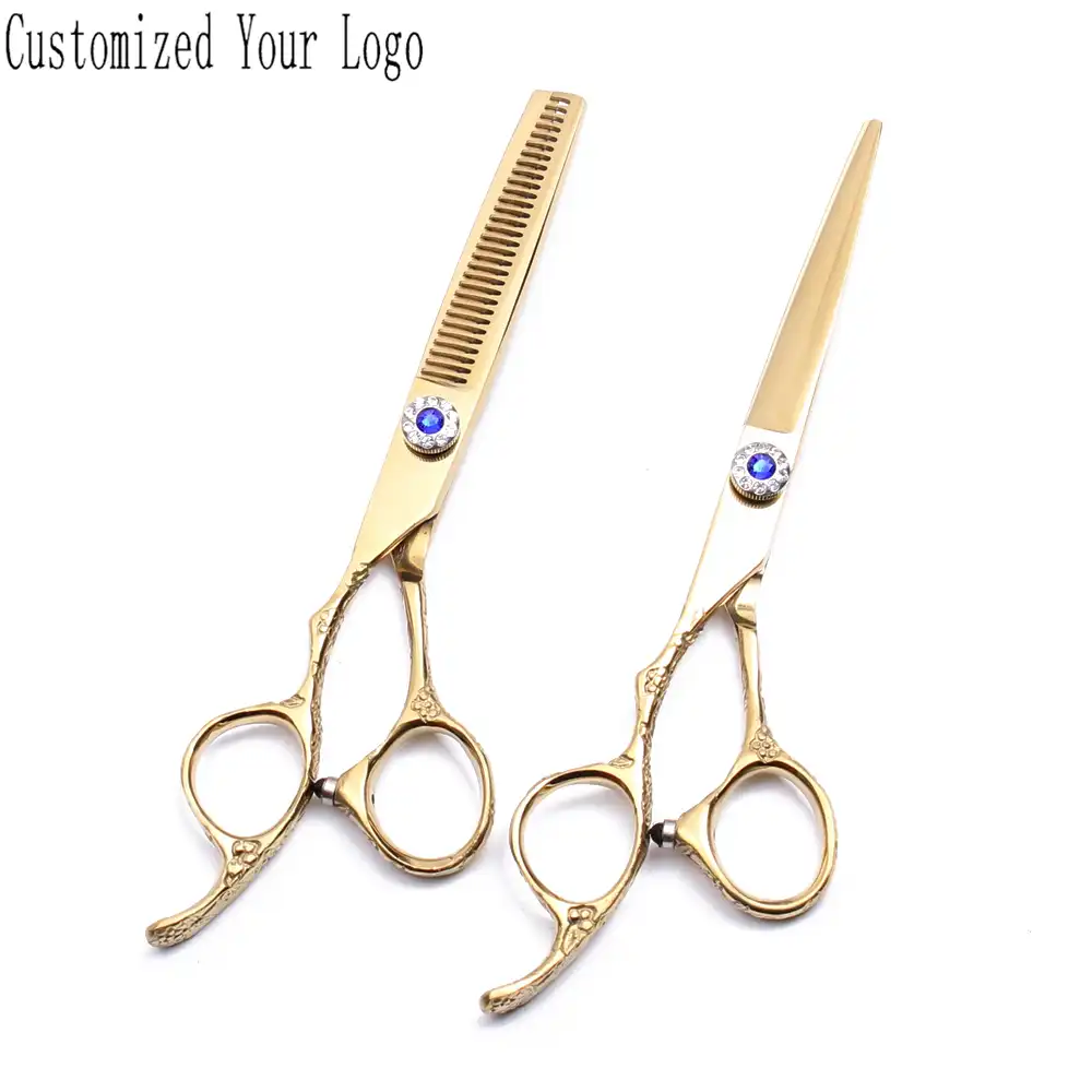 Left Hand 5 5 16cm 440c Gold Customize Logo Hair Scissors Set