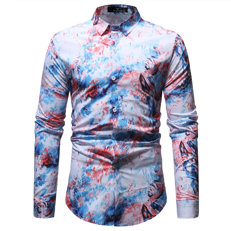 Осенние мужские рубашки Новая Мода Покер печатных Slim Fit мужские клетчатые повседневные мужские рубашки Chemise Homme Manche Longue - Цвет: CS126