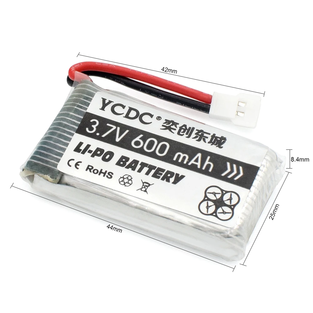 YCDC Li-Po аккумулятор 3,7 V 380, 500, 600, 850, 1200 mAh для Hubsan Дрон с перезаряжаемым аккумулятором батареи для камеры квадрокоптера игрушечный самолет - Цвет: 600mAh