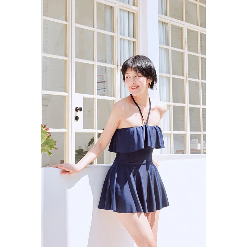

Off Shoulder one-piece suit Plus Size Bandage Swimwear Women Swim Dress Skirt Bathing Suit Super Large Swimsuit