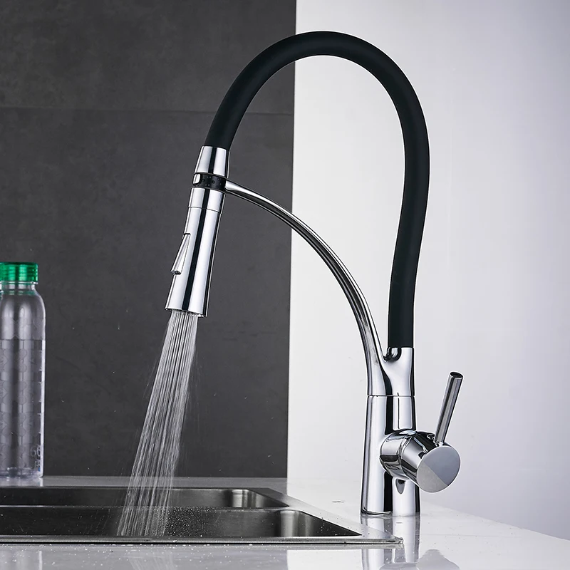  Kitchen Faucets with Rubber Design Chrome Mixer Faucet for LED Kitchen Single Handle Pull Down Deck - 32371342389