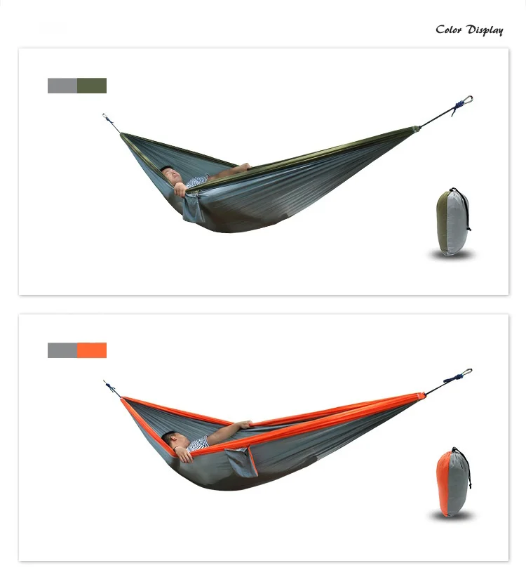 210T Nylon Parachute Hammock Light Weight Outdoor Camping Portable Single Hammock with hammock ropes and hammock carabiners