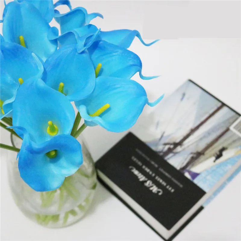 31 шт./лот искусственная Калла Лилия полиуретан с эффектом реального прикосновения чистая имитация цветок Свадебный декор, свадебный букет для домашнего декора стола - Цвет: Blue