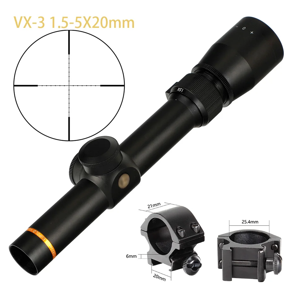 L VX-3 1,5-5x20 охотничий прицел Mil Dot или Duplex сетка тактический прицел Сделано в Китае - Цвет: Mil Dot Reticle 20mm