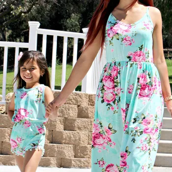 

mother and daughter dresses flower print mommy and me clothes family matching outfits look mom mum and baby girls dress clothing