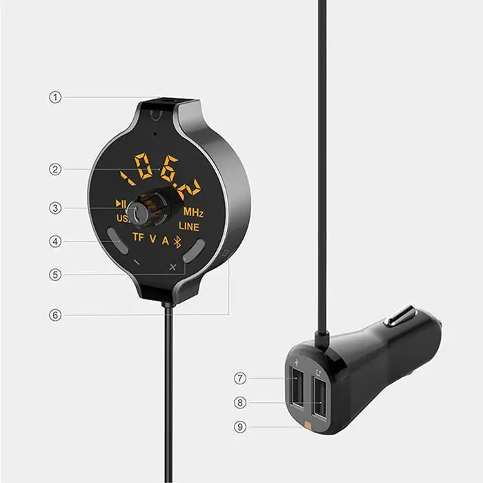 Автомобильный fm-передатчик Bluetooth беспроводной Handsfree DC5V 85dB адаптер MP3 музыка 87,5Hz-108 MHz плеер 5V2. 1A 12-24 V