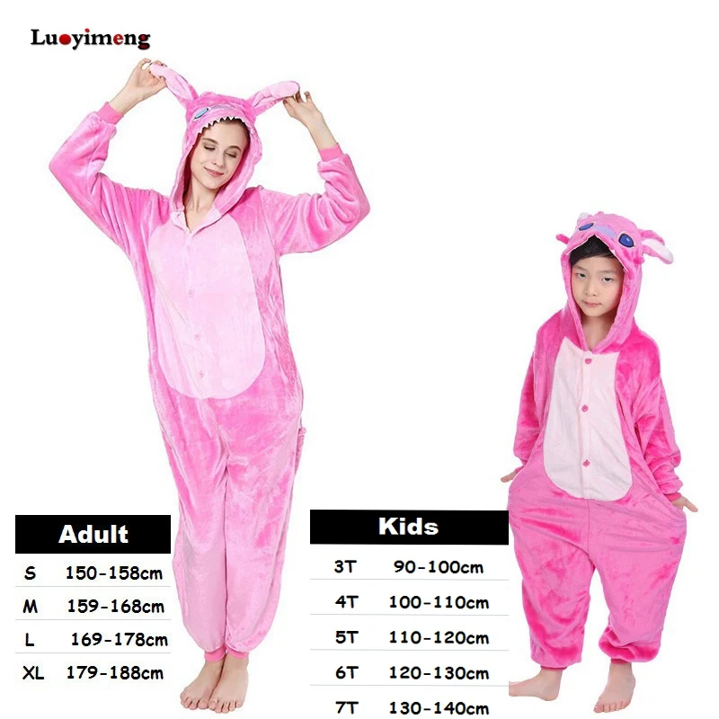 Зимняя Фланелевая пижама кигуруми, комплекты пижамы для мальчиков и девочек с изображением панды и единорога, пижамы для женщин, пижамы для взрослых, пижамы с животными, детские пижамы - Цвет: pink stitch