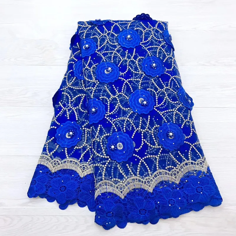 

HFX Newest Royal Blue Appliques Cord Net Lace Party Dress African French Lace Nigerian Tulle Lace Fabric with Beads/Stones X1390