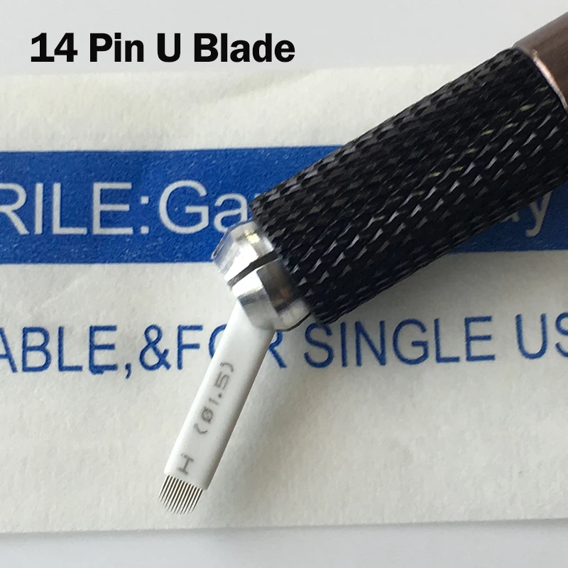 100 шт белые 14 pin U микроблейдинг иглы 14 pin иглы татуировки изогнутые для перманентного макияжа бровей ручка машина
