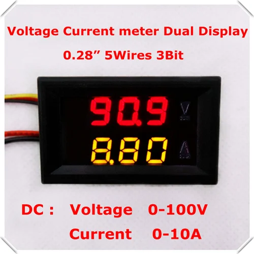 RD DC 0-100 V/10A светодиодный дисплей красный+ зеленый 0,28 Цифровой амперметр вольтметр 5 провод 3 Бит автомобильный измеритель напряжения тока [4 шт./партия] - Цвет: red yellow