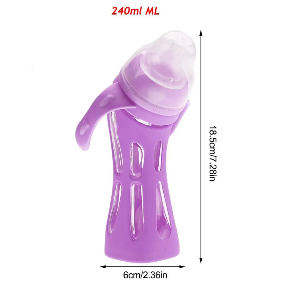 240ml Purple 180 мл, 240 мл, стеклянная бутылочка для кормления младенцев, устойчивая к падению, Антиколиковая бутылочка для молока для новорожденных, инфракрасная умная Детская Бутылочка для молока - Цвет: 240ml Purple
