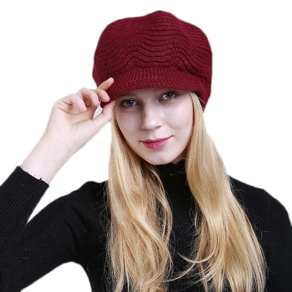 dark red Новые женские зимние шапки акриловые шапки с шляпы с полями Спортивные Вязаные теплые шапки m99 - Цвет: dark red