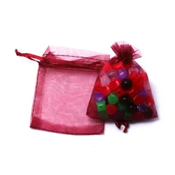 Set of 10 Elegant Organza Drawstring Pouches - Size 7x9cm 10pcs (Burgundy)