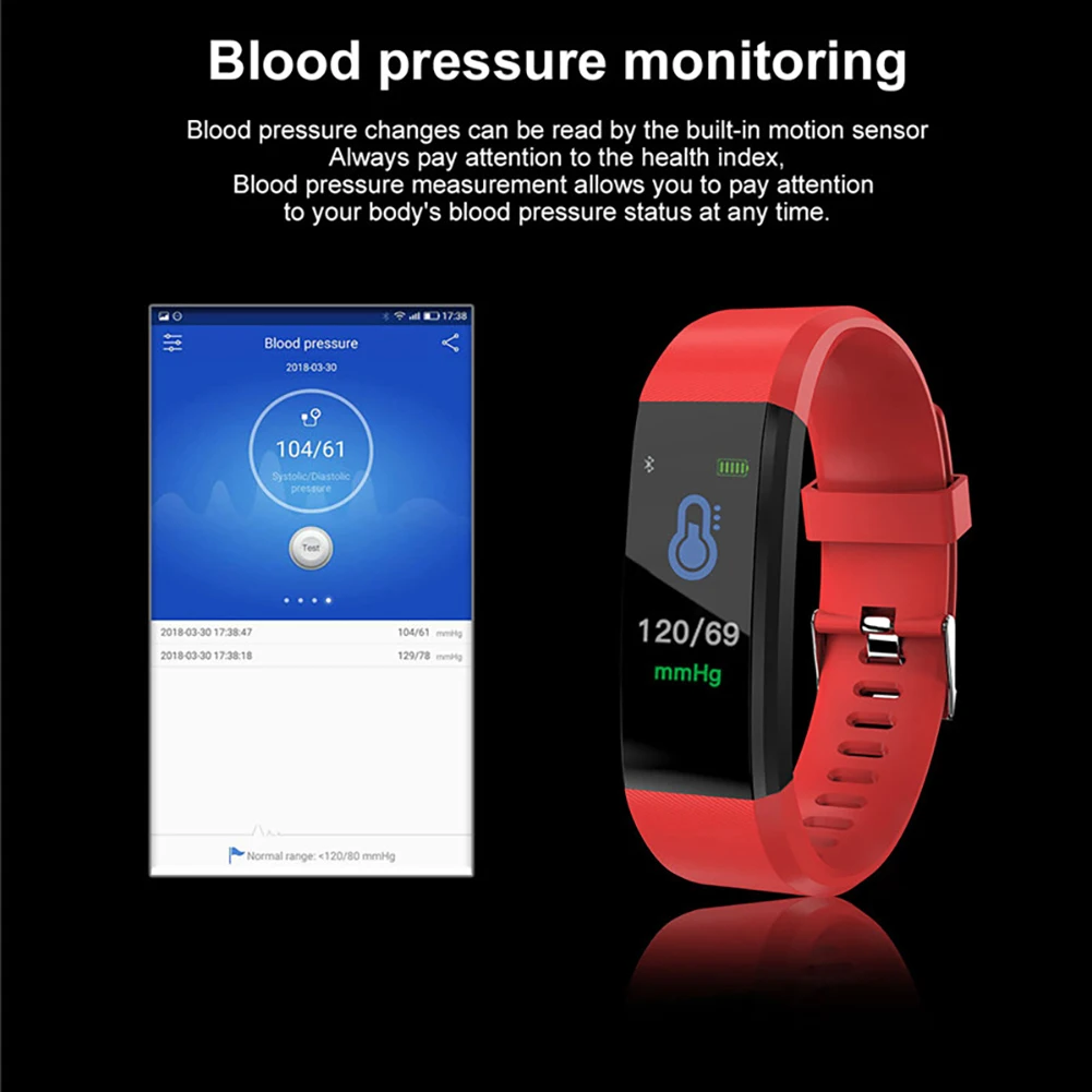 Bluetooth Smart Bracelet Smart Wristband Band Heart Rate Blood Pressure Monitor Touch Screen Step Time Watch Fitness Tracker