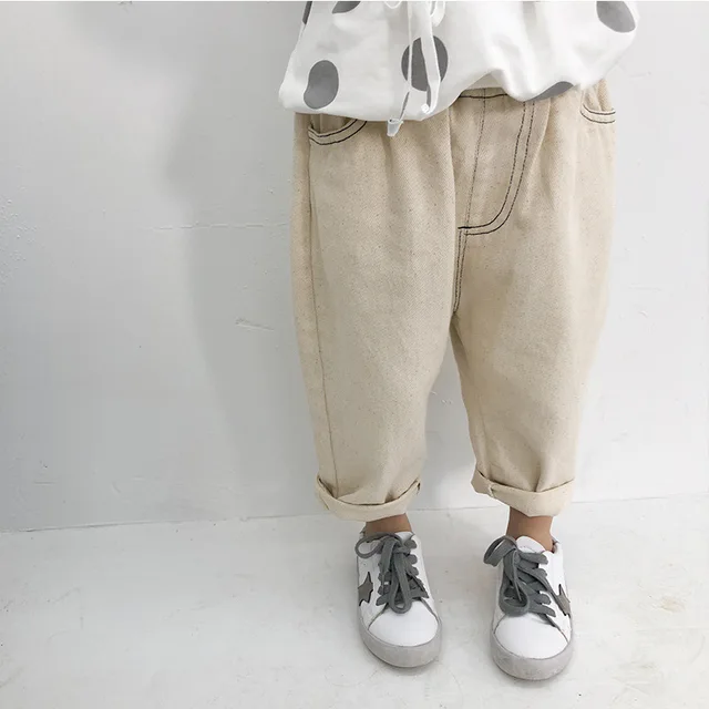 Spring Autumn boys girls fashion loose white jeans kids all match