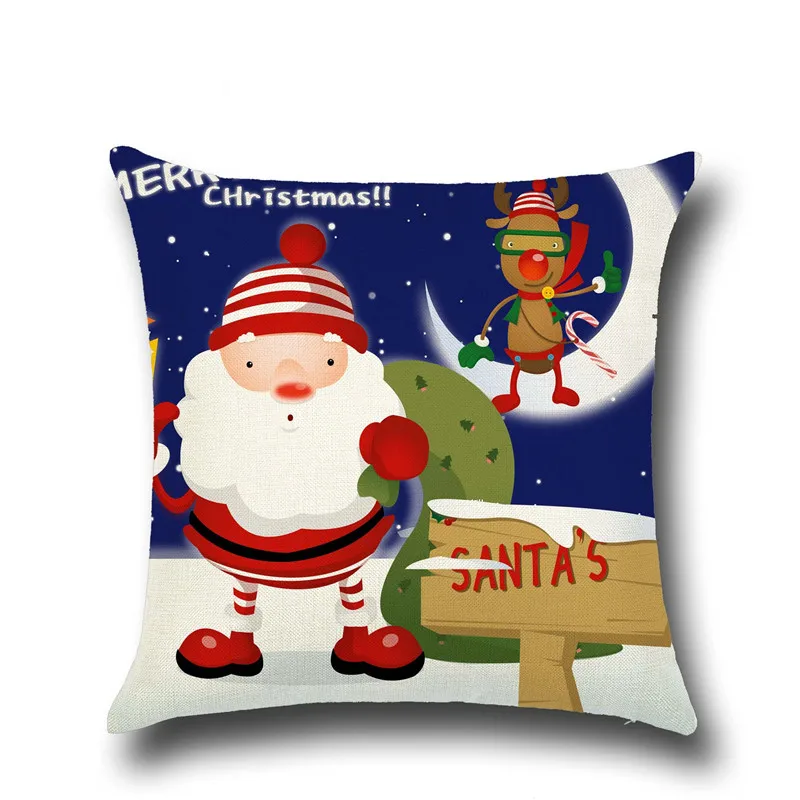 Рождественское украшение, квадратная льняная наволочка с надписью «Merry Christmas», наволочка с изображением Санта-лося и колокольчика для домашнего дивана, Рождественский Декор - Цвет: Santa direction