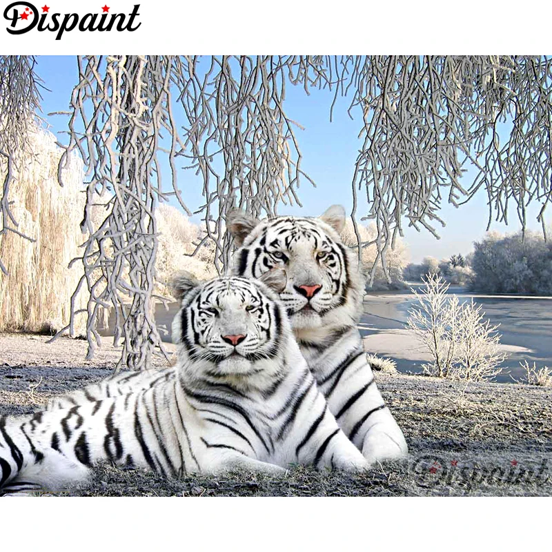 

Dispaint Full Square/Round Drill 5D DIY Diamond Painting "Animal tiger" Embroidery Cross Stitch 3D Home Decor A12058