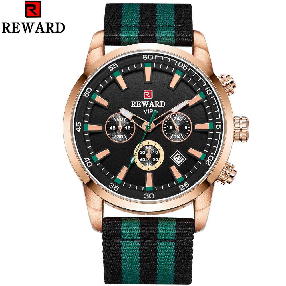 

REWARD Fashion Canvas Men Watches Red Balck Stripe Waterproof Quartz Calendar Analog Display Top Brand Male Relogio Masculino