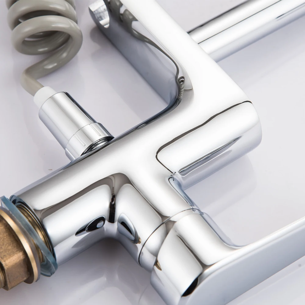 Spring Style Kitchen Faucet Brushed Nickel Faucet Pull Out All Around Rotate Swivel 2-Function Water Outlet Mixer Tap Torneira7