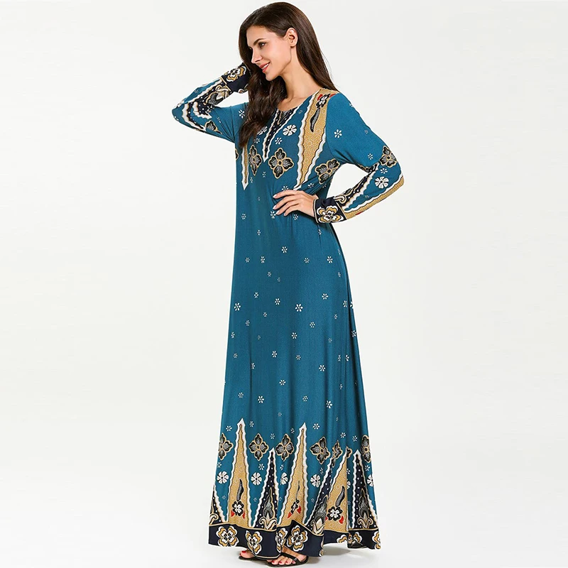 Цветочное мусульманское платье абайя Jubah элегантные женские мусульманские платья макси платье с длинным рукавом плюс размер платья