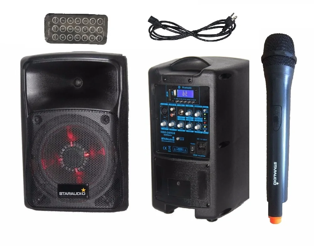 

STARAUDIO 8" 800W Pro PA DJ Bluetooth Speaker UHF Microphone LED Lighting Speaker SBM-8RGB