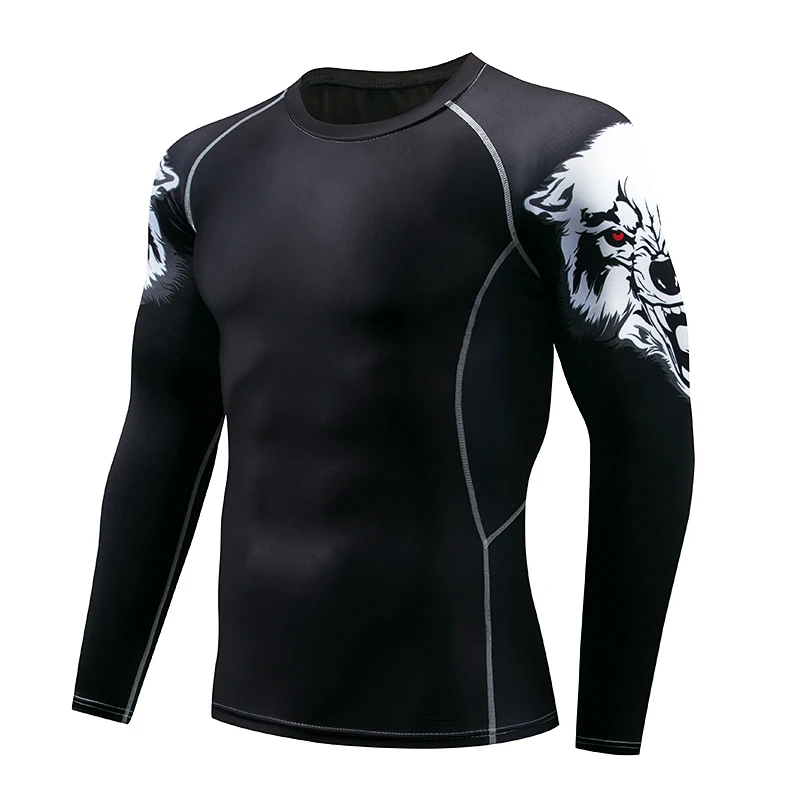

Men's Compression Shirt 3D Wolf Head T-Shirt Brand Clothing Bodybuilding Fitness Skin Tight Men's Long Sleeve T-Shirt