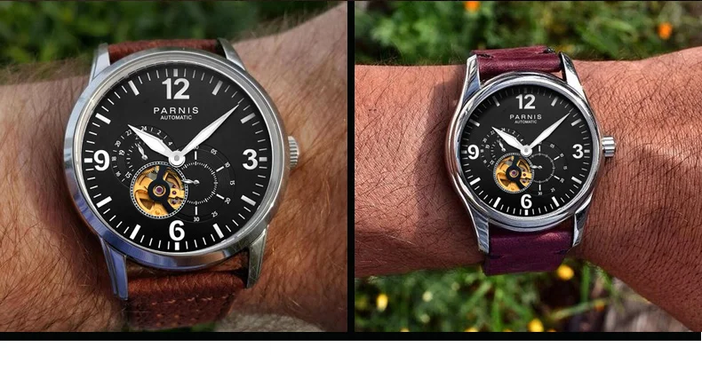Parnis Pilot PLUS Seriers светящийся мужской кожаный ремешок для часов модные автоматические механические наручные часы