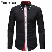 JACKEYWU Повседневное рубашки Для мужчин корейская модная рубашка с длинными рукавами одноцветное Цвет Slim Fit Хлопковое платье рубашка социальной Бизнес Camisa